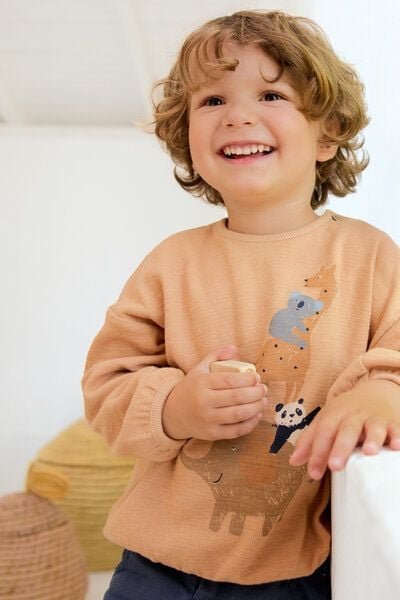 People Wear Organic Sweat Pullover, gelb uni, "Tierfreunde", Bio-Baumwolle