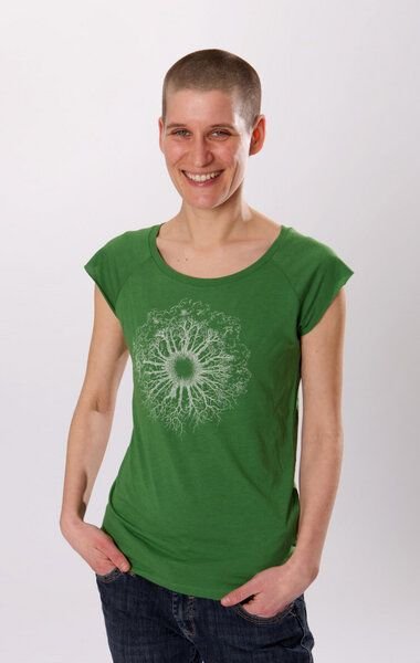 Life-Tree Bambus Shirt Fairwear für Damen "WoodenIris" in Denim Blue/Eggplant/Leaf Green