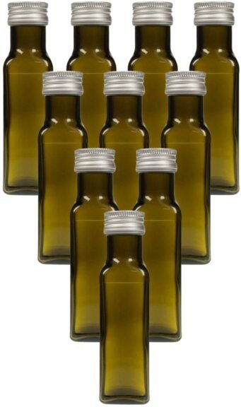 mikken 10x leere Glasflasche 100 ml / 250 ml braun-grün eckig mit Schraubdeckel und Etiketten