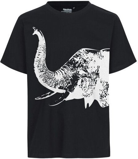 HANDGEDRUCKT "Elefant" Unisex T-Shirt auf reiner Baumwolle (kbA)