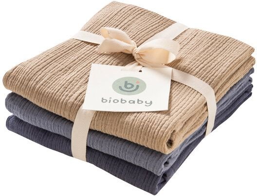 People Wear Organic Biobaby Mulltuch 3er-Pack, 100% Bio-Baumwolle, 65x65cm,4 Farbvarianten