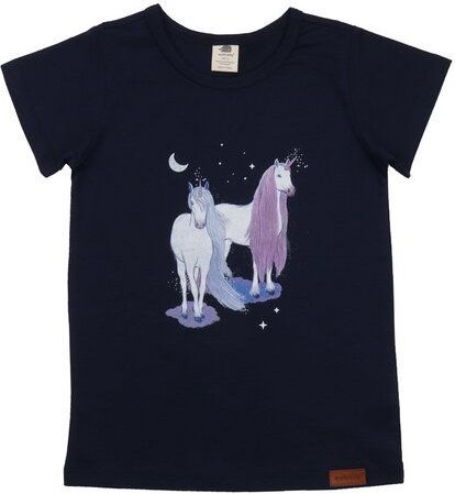 Kinder T-Shirt GOTS zertifiziert, 95% Bio-Baumwolle, dunkelblau, Tier-Print, weich & bequem, Unisex – Walkiddy