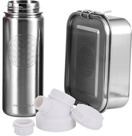 JN JuNiki's Set "Blume des Lebens": Lunchbox + 550ml isolierte Edelstahltrinkflasche