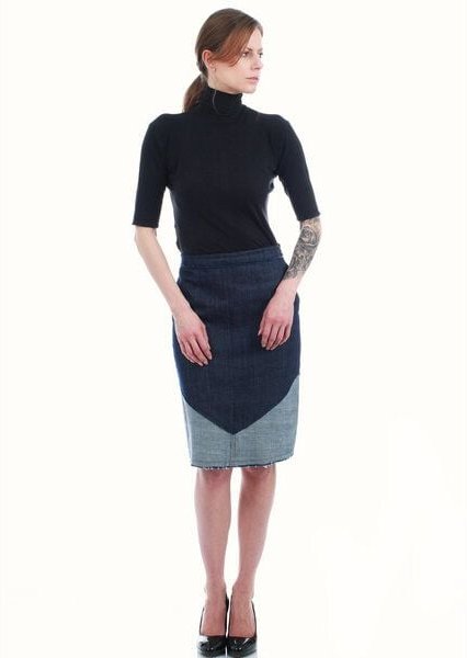 SinWeaver alternative fashion Kurzer Rock Jeans Bio-Baumwolle Denim blau mit Patches