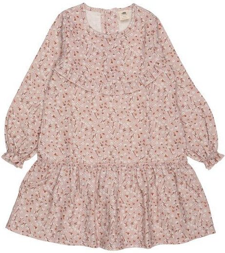 Kinder Kleid GOTS-zertifiziert aus Bio-Baumwolle, rosa mit feinem Muster, Rüschenrock & langen Ärmeln – Walkiddy Pink Fr...