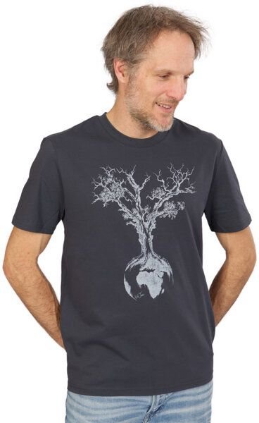 Life-Tree Organic Fairwear Shirt Men Weltenbaum | Red Brown / Natural Raw / India Ink Grey