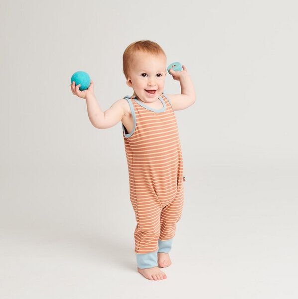 Cheeky Apple Ärmelloser Strampler "Streifen Karamell" aus Bio-Baumwolle