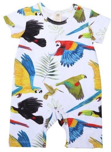 Walkiddy Regenwaldvogel Blauer Bio-Strampler Kurzarm - Nachhaltige Babykleidung – GOTS zertifiziert