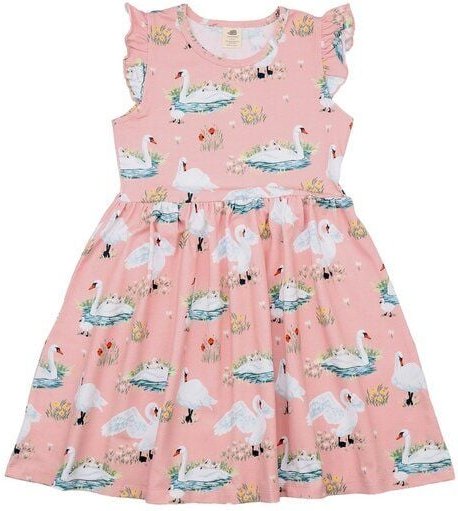 Kinder Sommerkleid „Swans in Spring“ aus Bio-Baumwolle in Rosa – GOTS-zertifiziert, Walkiddy
