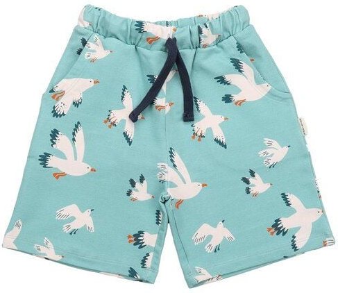 Kinder Shorts GOTS-zertifiziert aus Bio-Baumwolle mint mit Möwen-Motiv – Walkiddy