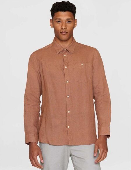 KnowledgeCotton Apparel langarm Hemd - Regular Fit Linen Shirt - aus 100% biologischen Leinen