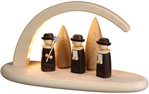 Seiffener Volkskunst eG Moderner kleiner Schibbogen Weihnachtssänger natur Lichterbogen mit LED Beleuchtung