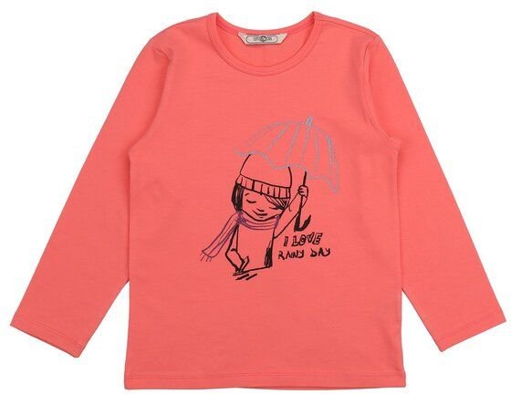 Cotokids Kinder Langarmshirt GOTS-zertifiziert aus Bio-Baumwolle, korallrot mit „Flying Umbrella“-Motiv – Walkiddy, weic...