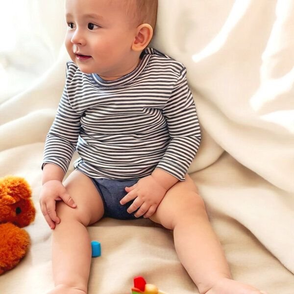 Baby Langarm T-shirt Body, gestreift 'OrganicEra' aus Bio Baumwolle