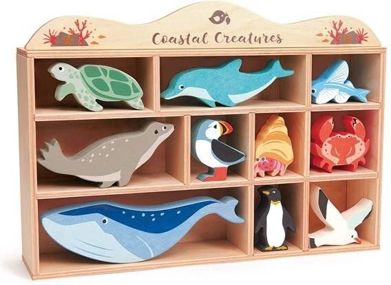 Tender Leaf Toys Holztiere aus Gummibaumholz im Setzkasten verschiedene Sets