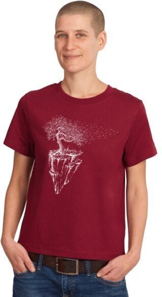 Life-Tree Shirt aus Biobaumwolle Fairwear für Damen "Maple Island" in Burgundy Rot