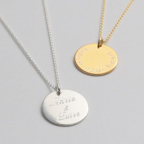 BELLYBIRD Jewellery Personalisierte Gravurkette - Plättchen, Name, 15,5 mm/ Silber/ Silber vergoldet