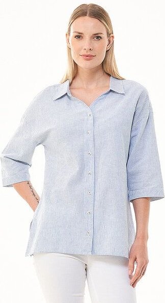 ORGANICATION Gestreiftes Hemdbluse aus Leinen-Bio-Baumwolle Mix