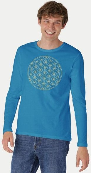 Peaces.bio - handbedruckte Biomode Bio-Herren-Langarmshirt "Die Blume des Lebens"