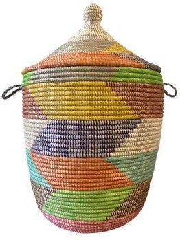 SWANE-Design Afrikanischer Wäschekorb - Zick Zack Bunt - S/M/L/XL/XXL