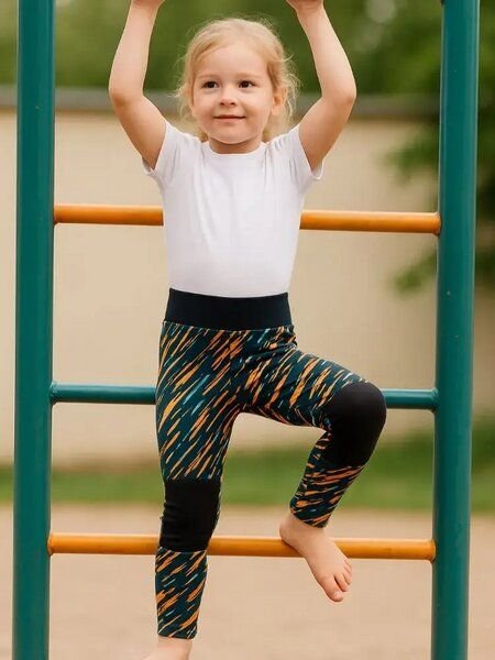 Babbily Mitwachs-Leggings Kinder Bio GOTS - Komfortbund, verstärkte Knie - Kunterbunt