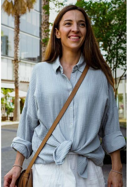 Hutch&Putch Musselin Oversize Bluse - Klassische Bluse - Langarmbluse aus 100% Bio-Baumwolle