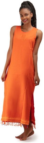 Africulture Kikoy Sommerkleid lang, Strandkleid "Mwezi" mit Afrikanischem Stickmuster, made in Kenia