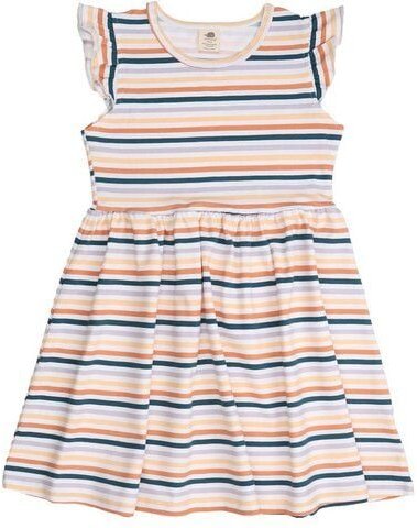 Kleinkinder Rüschenkleid mit bunten Streifen aus Bio-Baumwolle – Walkiddy