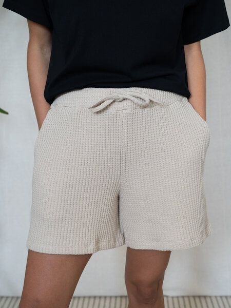 FUXBAU Frauen Waffelstrick Shorts