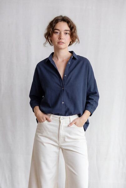 Jyoti - Fair Works Bio-Baumwoll Flanell-Bluse Mayank Grau-Blau