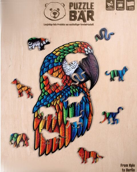 PUZZLE BÄR Holzpuzzle „Papagei“, Teile in Tierformen