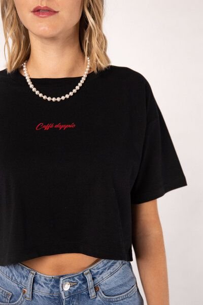 Coffee Fashion Caffé doppio | Besticktes Bio Baumwoll Crop Top