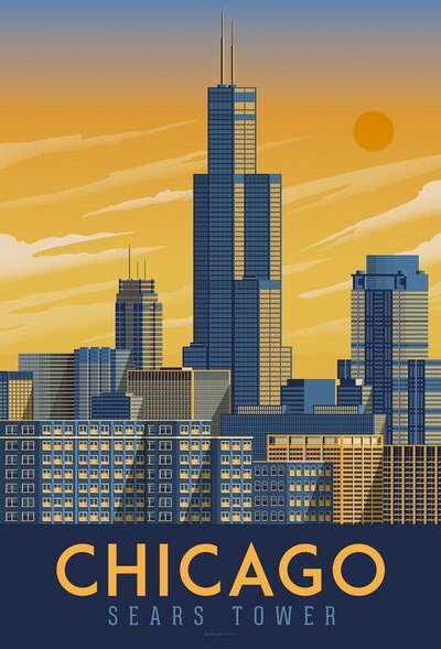 Photocircle Poster / Leinwandbild - Chicago Sears Tower Vintage Travel Wandbild