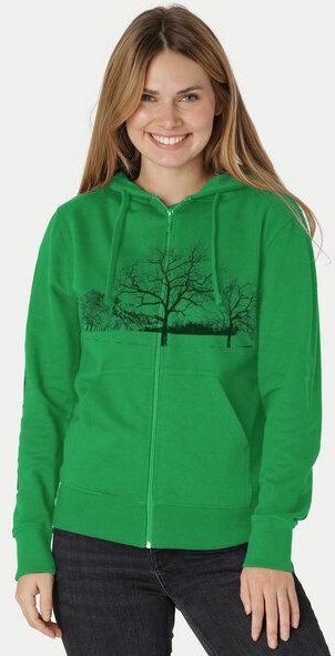 Thumbnail - Peaces.bio - handbedruckte Biomode Zip-Hoodie Landscape Damen