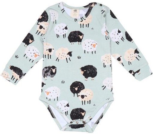 Body Langarm Bio-Schafsmuster Walkiddy, 95% Baumwolle, grün, nachhaltig, umweltfreundlich, GOTS-zertifiziert, allergiker...