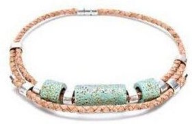 Kork-Deko Geheimnisvolle Halskette aus Naturkork, vegan, hellblau, handgefertigt, 46,5 cm