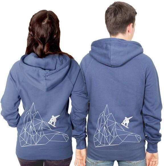 HANDGEDRUCKT "Origamipiste" Unisex Zip Hoody reine Baumwolle (kbA)