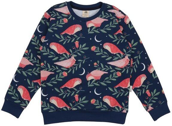 Kinder Sweatshirt GOTS zertifiziert – 95% Bio-Baumwolle, Dunkelblau mit Vogelmotiv, weich & bequem | Walkiddy