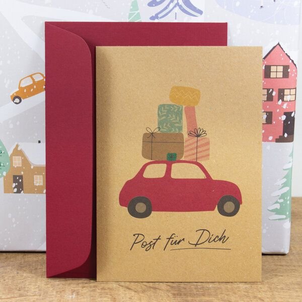 Bow & Hummingbird Postkarte Post für Dich (mit Auto), wahlweise mit Briefumschlag