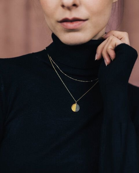 lille mus Schmuckset Kette 'Halbkreis' aus Porzellan + Kette 'Kugeln' 925 Silber / vergoldet