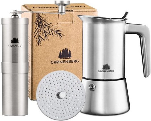 GROENENBERG Kaffee Spar Set 2 | Espressokocher Induktion (4|6 Tassen) + Kaffeemühle