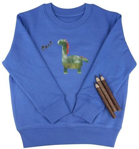 Meladi Kinder Sweater aus Biobaumwolle - Dino auf Aqua Blue