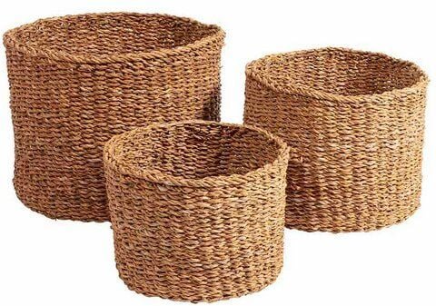 Originalhome Natürlicher Korb aus Hogla, handgefertigt, 3er Set