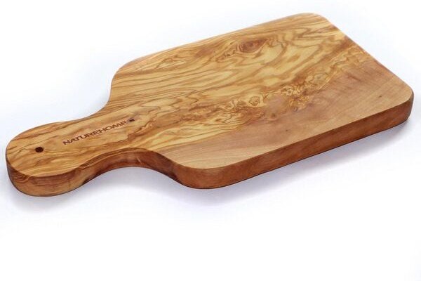 NATUREHOME Schneidebrett Olivenholz Massiv mit Griff 30cm 40 cm 50 cm o. 3er Set