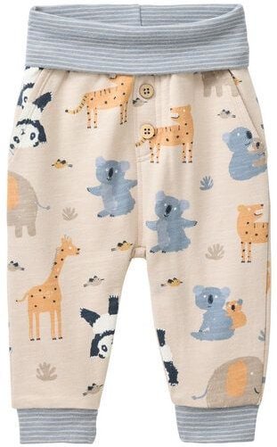 People Wear Organic Sweat Hose, beige bedruckt, "Tiere im Zoo", Bio-Baumwolle