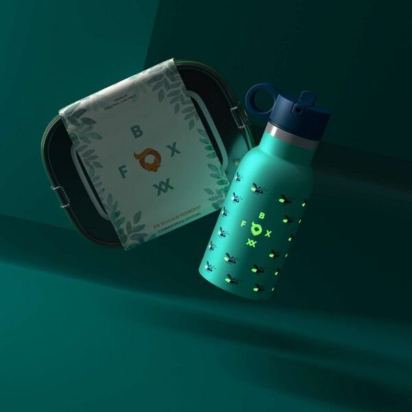 FOXBOXX FIREFLY Set,- FIREFLY LEUCHT Flasche 0,35 / 0,5 + Edelstahl Lunchbox 800/1200ml