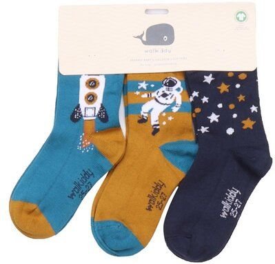 Thumbnail - Baby Socken Dunkelblau Bio Baumwolle – Walkiddy Space Trip, Nachhaltig, GOTS-zertifiziert, Allergikerfreundlich, Bequem,...