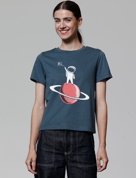 watapparel T-Shirt Frauen Astronaut says Hi