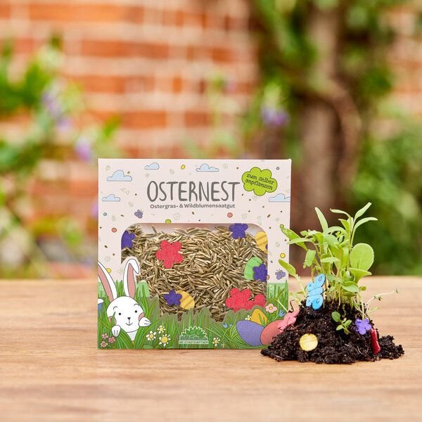 Ostergras-Konfetti von "Die Stadtgärtner" | Saatgut für Ostergras mit bunten Saatpapierförmchen mit Wildblumensaatgut