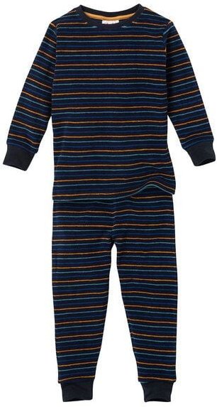 People Wear Organic Frottée Pyjama, dunkelblau geringelt, Bio-Baumwolle